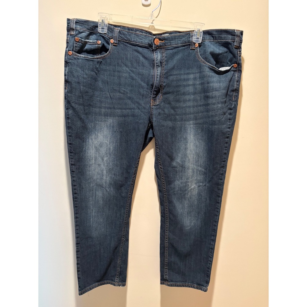 True Nation Mens Tapered Fit Jeans 50x28 Dark Wash Denim Stretch Blue Pants